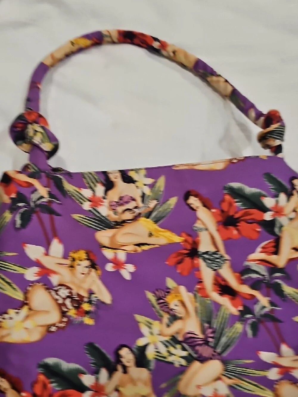 Purple Tropical Pin-Up Print Women's Shoulder Bag